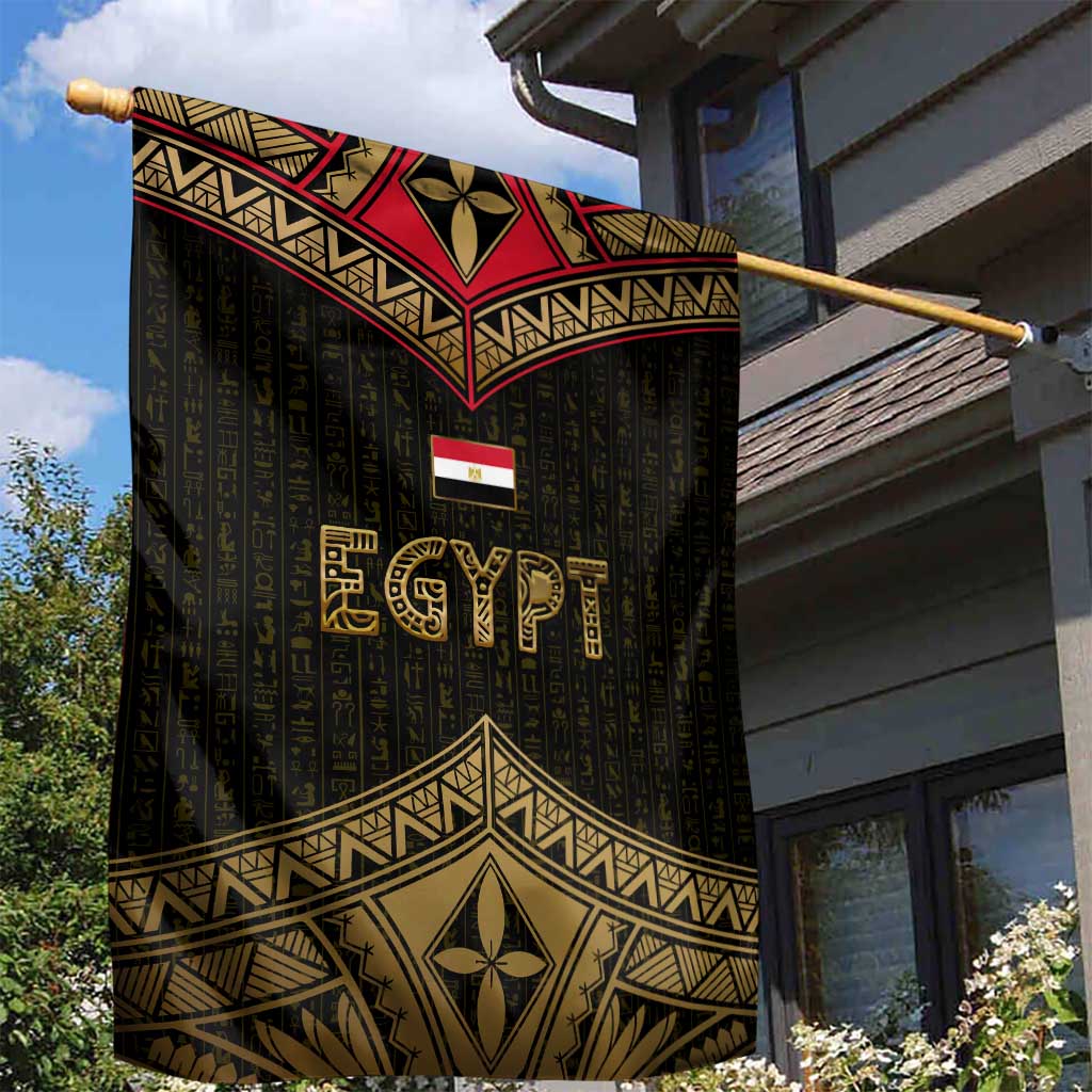 Ankh Eye of Horus Egypt Garden Flag with Ancient Black Gold Hieroglyph Spirit