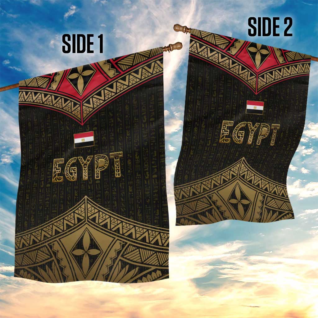 Ankh Eye of Horus Egypt Garden Flag with Ancient Black Gold Hieroglyph Spirit