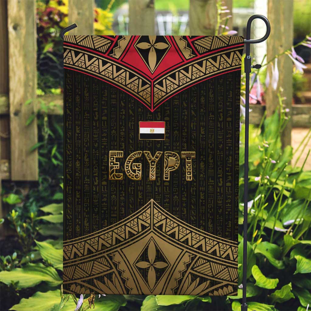 Ankh Eye of Horus Egypt Garden Flag with Ancient Black Gold Hieroglyph Spirit