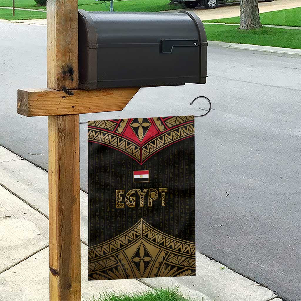 Ankh Eye of Horus Egypt Garden Flag with Ancient Black Gold Hieroglyph Spirit