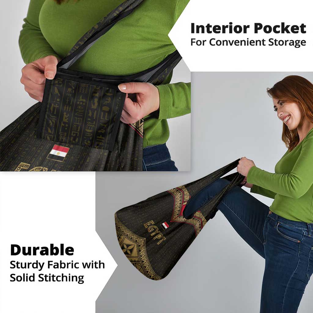 Ankh Eye of Horus Egypt Grocery Bag with Ancient Black Gold Hieroglyph Spirit