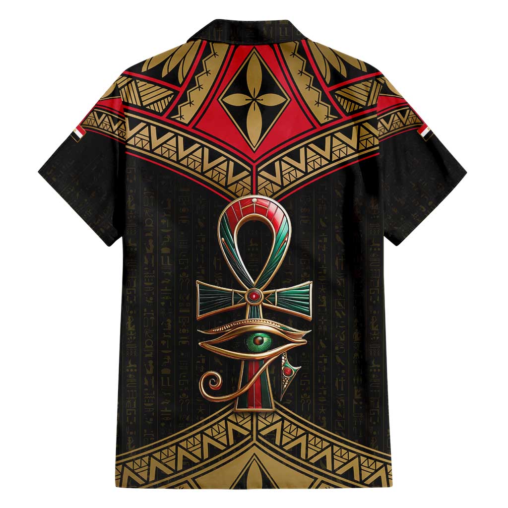 Ankh Eye of Horus Egypt Hawaiian Shirt with Ancient Black Gold Hieroglyph Spirit