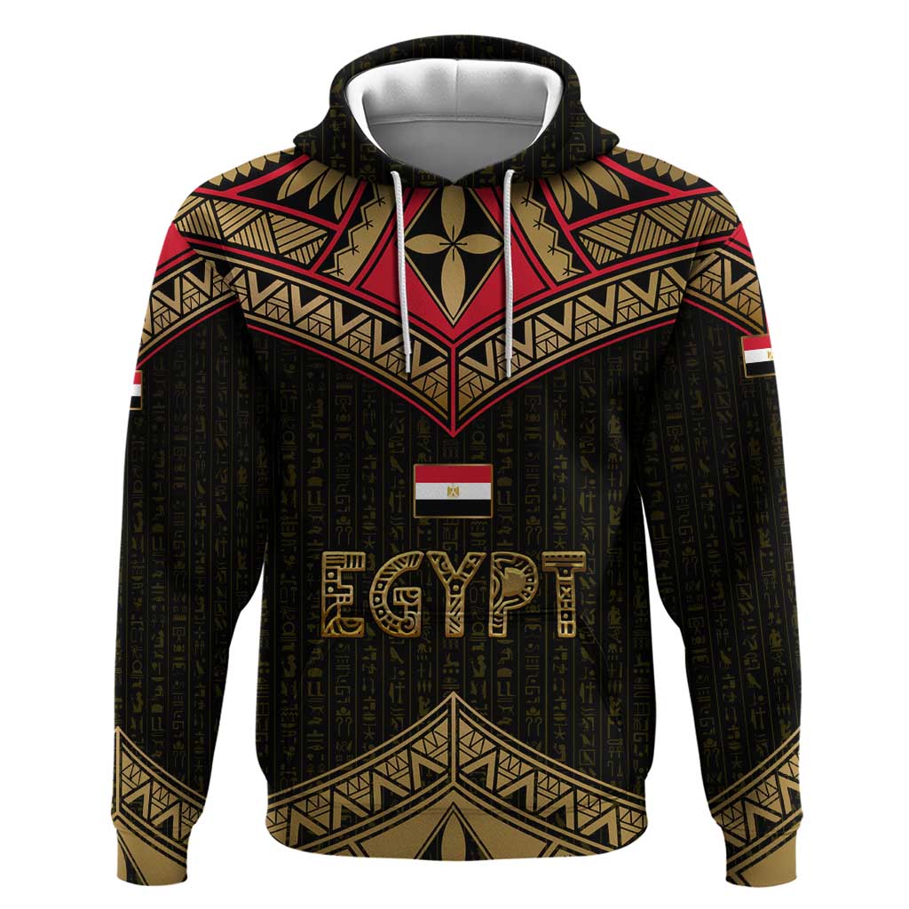 Ankh Eye of Horus Egypt Hoodie with Ancient Black Gold Hieroglyph Spirit