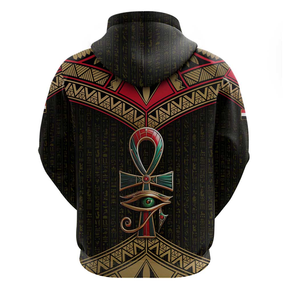 Ankh Eye of Horus Egypt Hoodie with Ancient Black Gold Hieroglyph Spirit