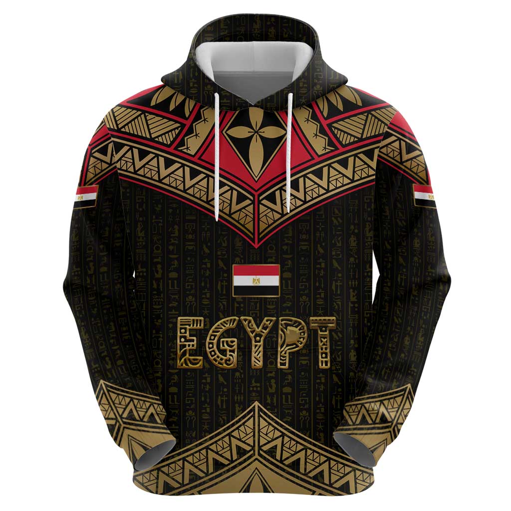 Ankh Eye of Horus Egypt Hoodie with Ancient Black Gold Hieroglyph Spirit