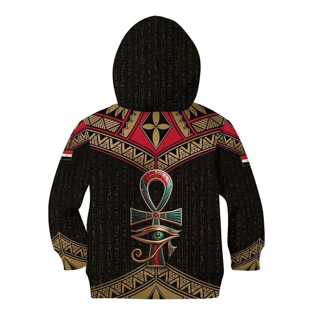 Ankh Eye of Horus Egypt Kid Hoodie with Ancient Black Gold Hieroglyph Spirit