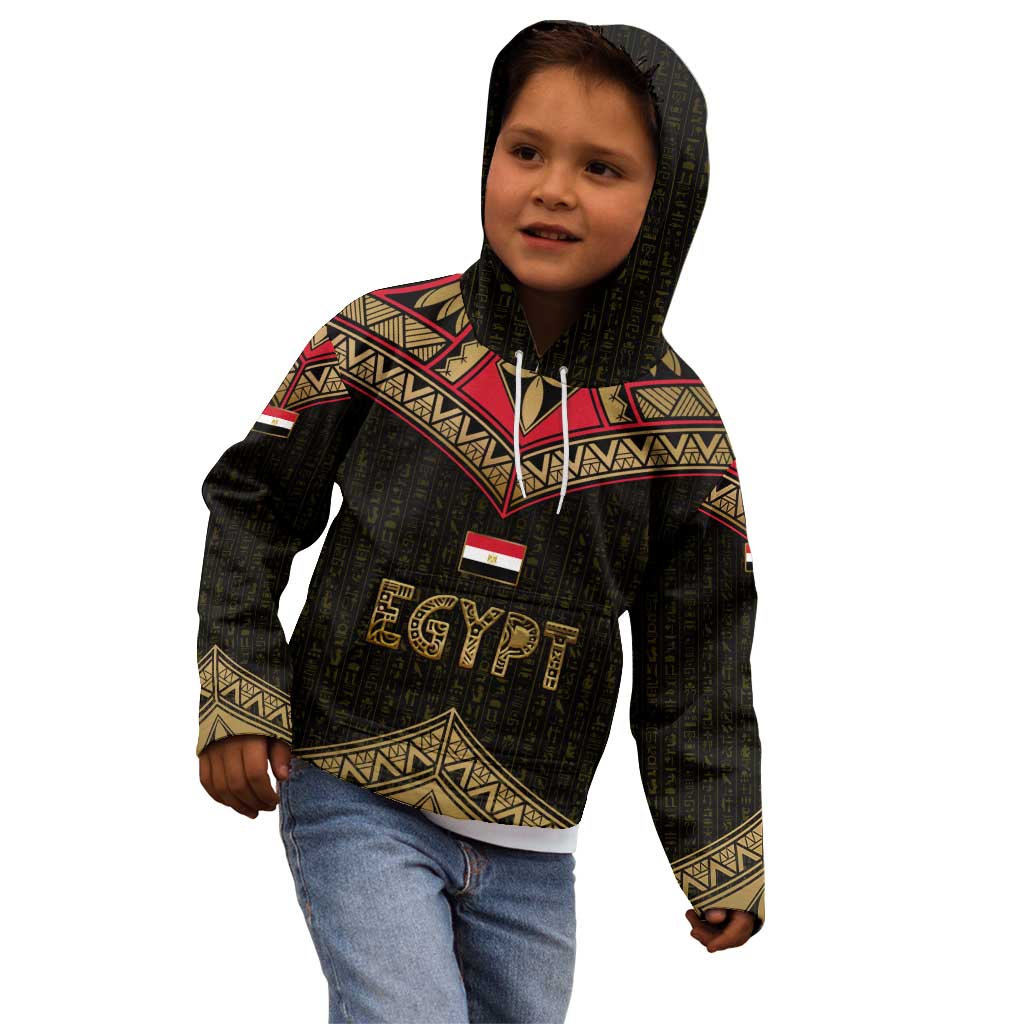 Ankh Eye of Horus Egypt Kid Hoodie with Ancient Black Gold Hieroglyph Spirit