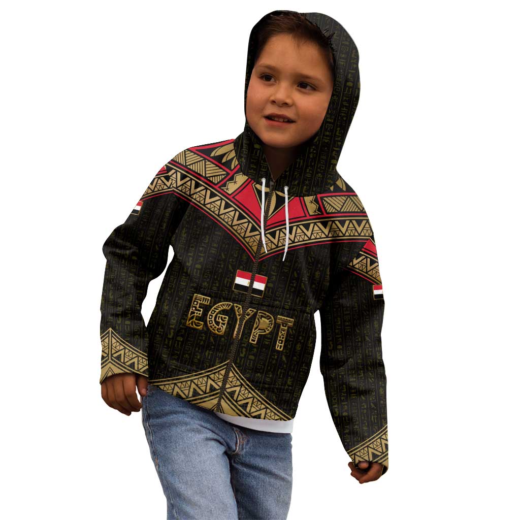 Ankh Eye of Horus Egypt Kid Hoodie with Ancient Black Gold Hieroglyph Spirit