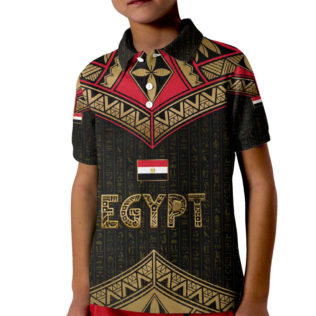 Ankh Eye of Horus Egypt Kid Polo Shirt with Ancient Black Gold Hieroglyph Spirit
