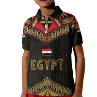 Ankh Eye of Horus Egypt Kid Polo Shirt with Ancient Black Gold Hieroglyph Spirit