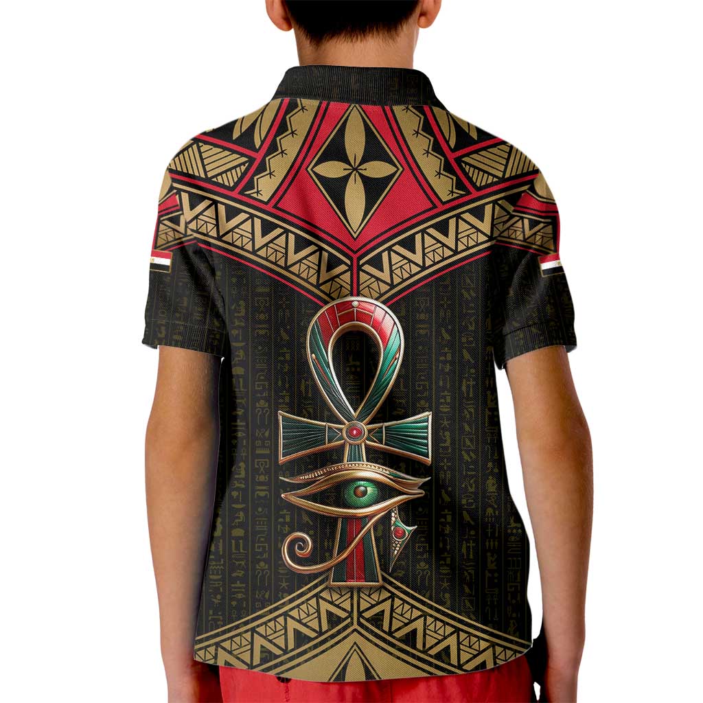 Ankh Eye of Horus Egypt Kid Polo Shirt with Ancient Black Gold Hieroglyph Spirit