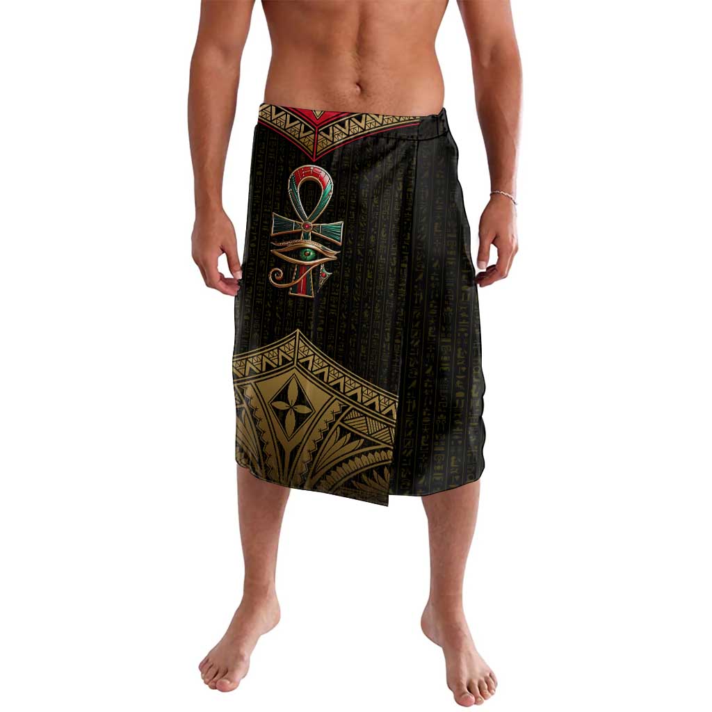 Ankh Eye of Horus Egypt Lavalava with Ancient Black Gold Hieroglyph Spirit