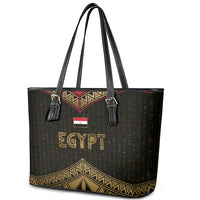 Ankh Eye of Horus Egypt Leather Tote Bag with Ancient Black Gold Hieroglyph Spirit