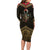 Ankh Eye of Horus Egypt Long Sleeve Bodycon Dress with Ancient Black Gold Hieroglyph Spirit