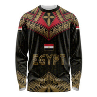Ankh Eye of Horus Egypt Long Sleeve Shirt with Ancient Black Gold Hieroglyph Spirit