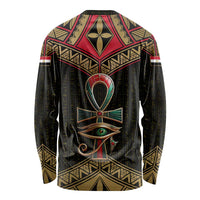 Ankh Eye of Horus Egypt Long Sleeve Shirt with Ancient Black Gold Hieroglyph Spirit