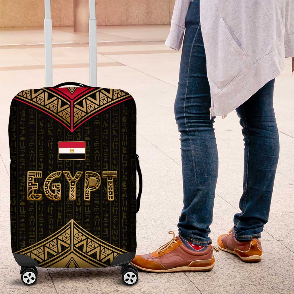 Ankh Eye of Horus Egypt Luggage Cover with Ancient Black Gold Hieroglyph Spirit