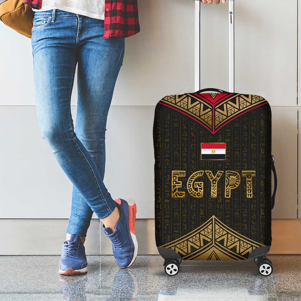 Ankh Eye of Horus Egypt Luggage Cover with Ancient Black Gold Hieroglyph Spirit