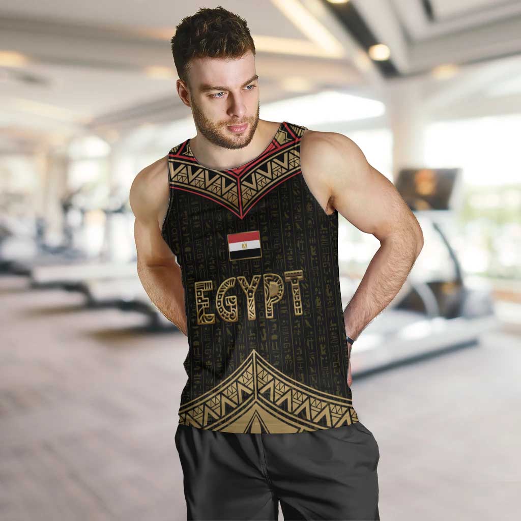 Ankh Eye of Horus Egypt Men Tank Top with Ancient Black Gold Hieroglyph Spirit