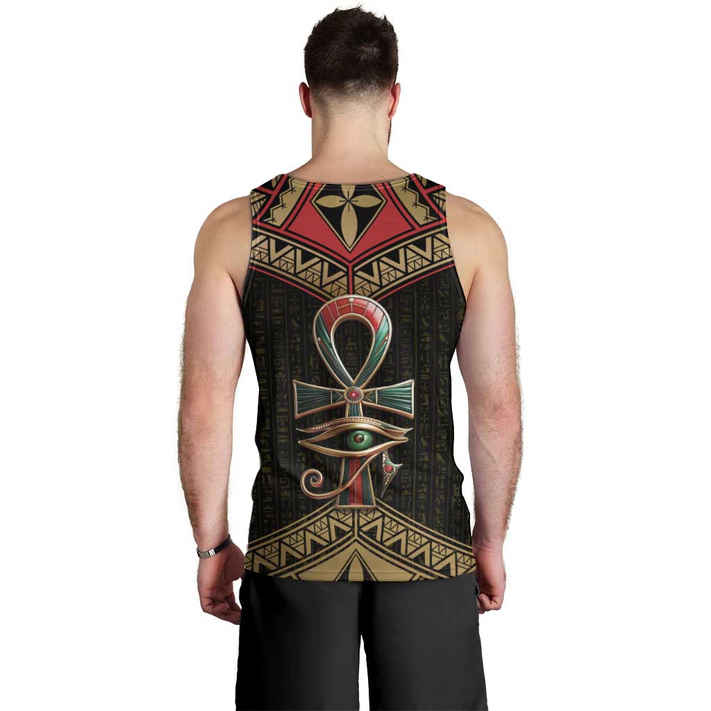 Ankh Eye of Horus Egypt Men Tank Top with Ancient Black Gold Hieroglyph Spirit