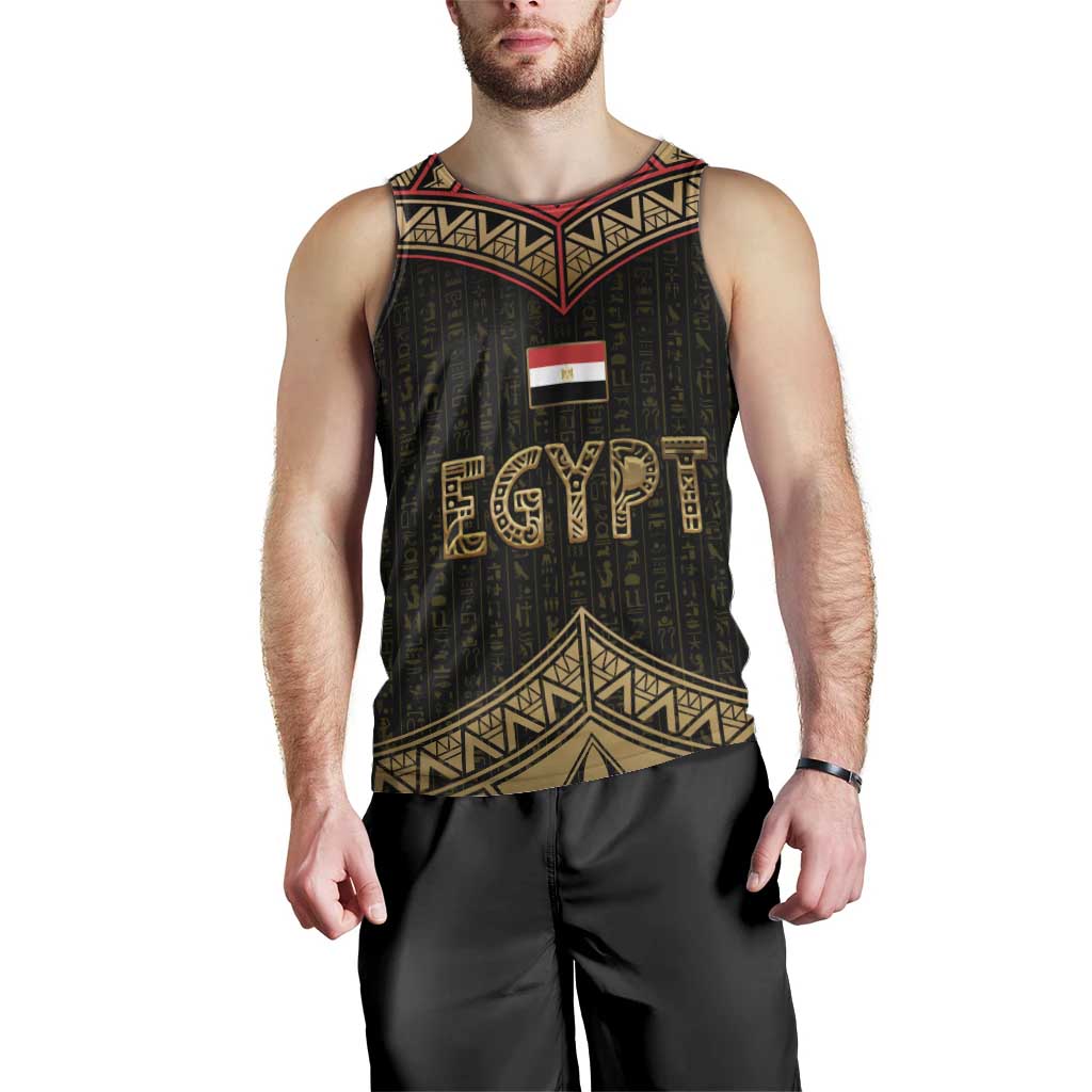 Ankh Eye of Horus Egypt Men Tank Top with Ancient Black Gold Hieroglyph Spirit
