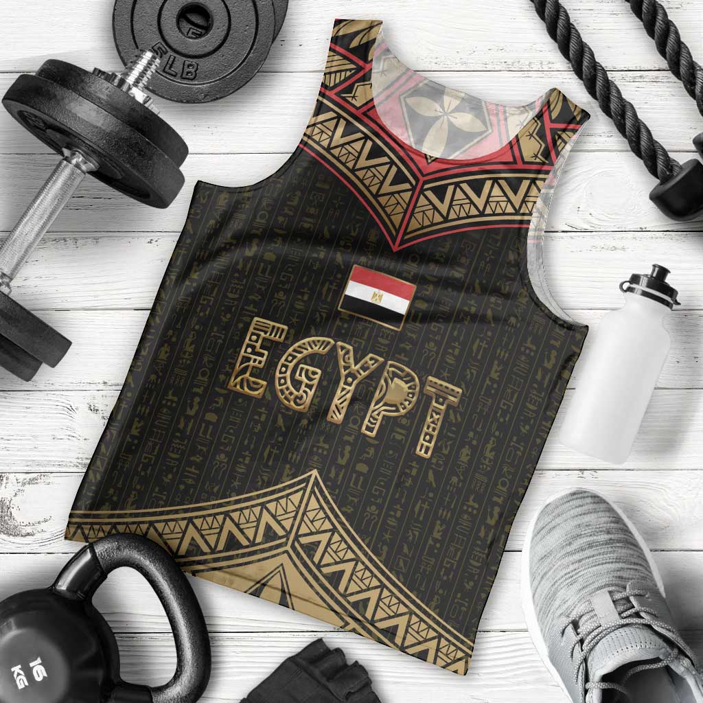 Ankh Eye of Horus Egypt Men Tank Top with Ancient Black Gold Hieroglyph Spirit