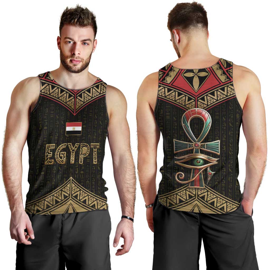 Ankh Eye of Horus Egypt Men Tank Top with Ancient Black Gold Hieroglyph Spirit
