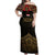 Ankh Eye of Horus Egypt Off Shoulder Maxi Dress with Ancient Black Gold Hieroglyph Spirit