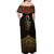 Ankh Eye of Horus Egypt Off Shoulder Maxi Dress with Ancient Black Gold Hieroglyph Spirit