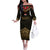 Ankh Eye of Horus Egypt Off The Shoulder Long Sleeve Dress with Ancient Black Gold Hieroglyph Spirit