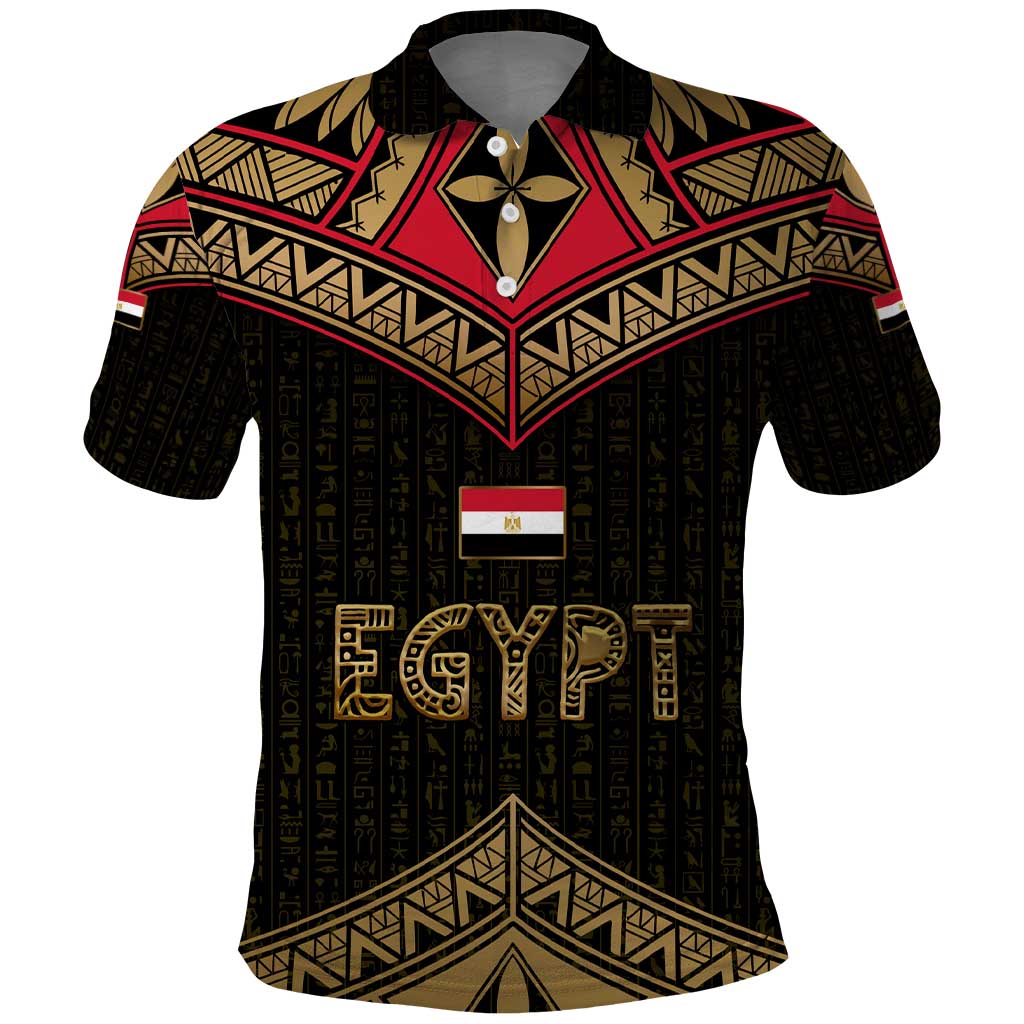 Ankh Eye of Horus Egypt Polo Shirt with Ancient Black Gold Hieroglyph Spirit