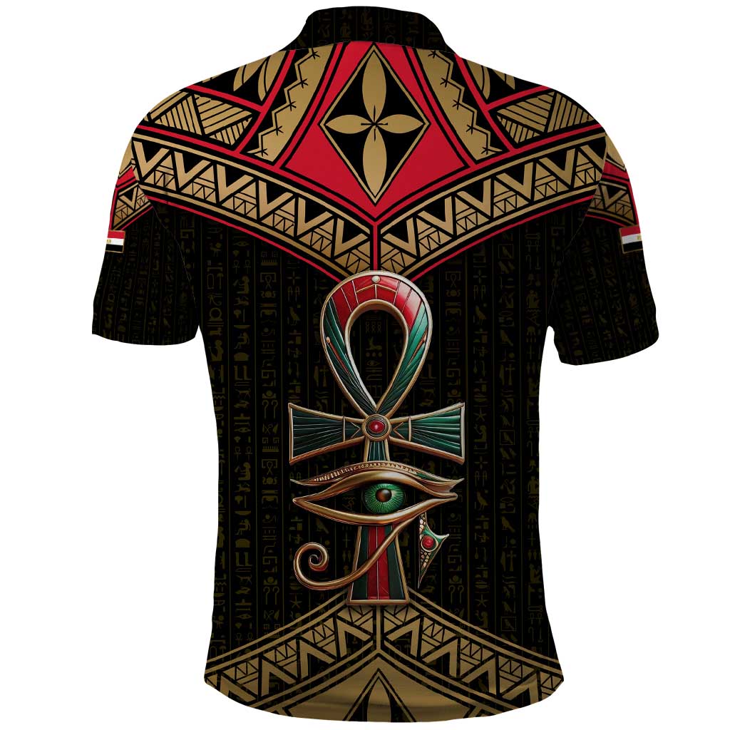Ankh Eye of Horus Egypt Polo Shirt with Ancient Black Gold Hieroglyph Spirit