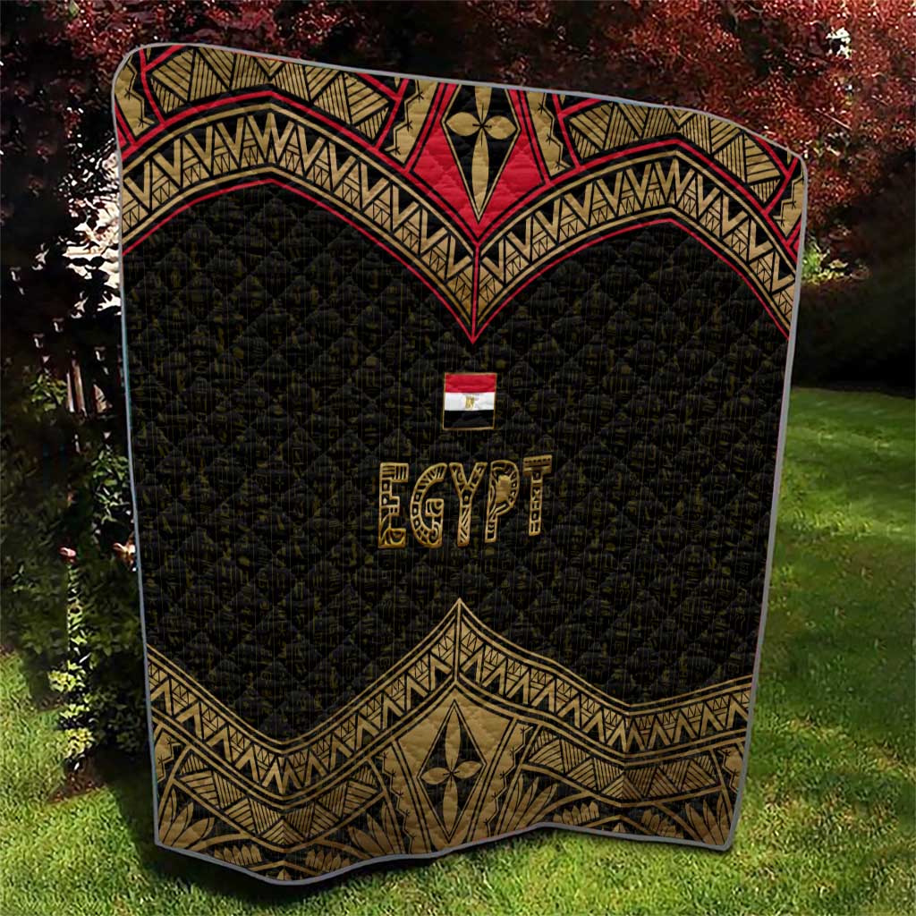 Ankh Eye of Horus Egypt Quilt with Ancient Black Gold Hieroglyph Spirit