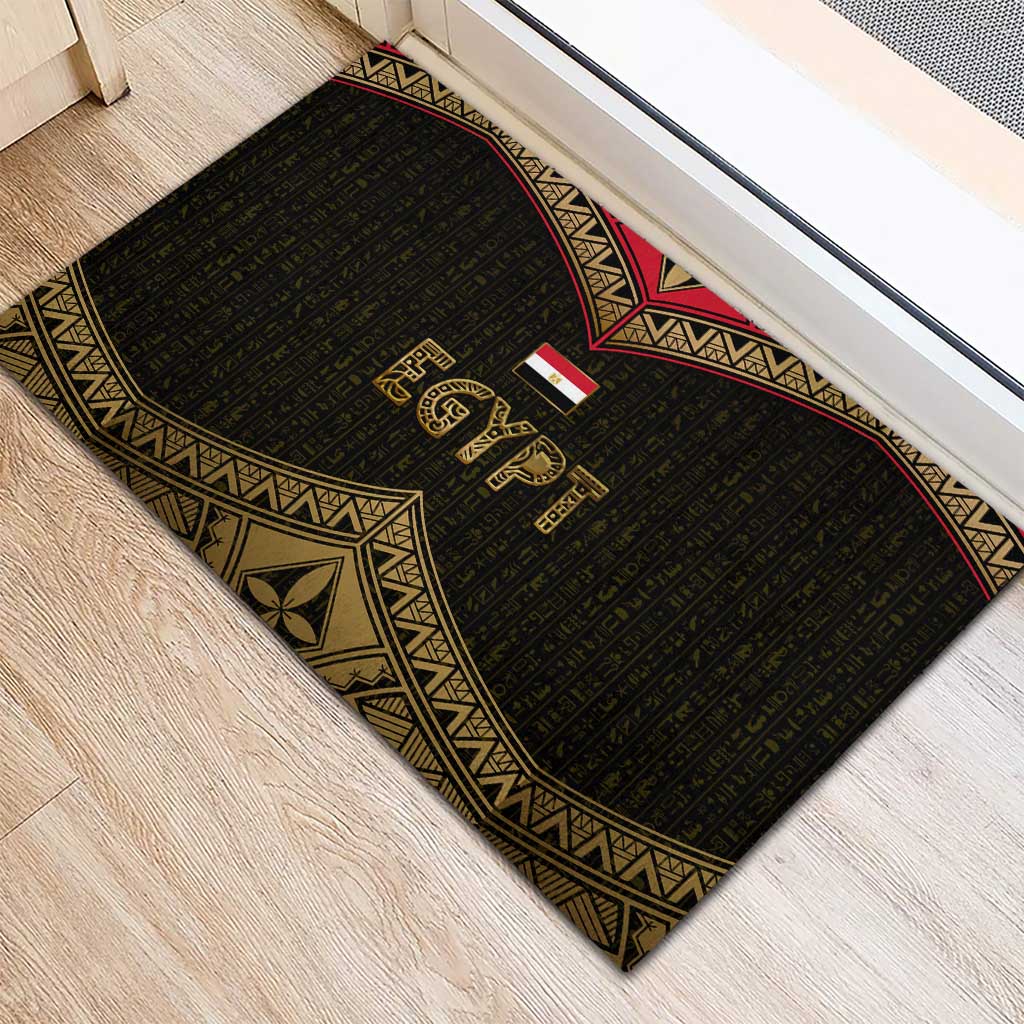 Ankh Eye of Horus Egypt Rubber Doormat with Ancient Black Gold Hieroglyph Spirit