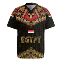 Ankh Eye of Horus Egypt Rugby Jersey with Ancient Black Gold Hieroglyph Spirit