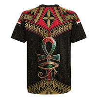 Ankh Eye of Horus Egypt Rugby Jersey with Ancient Black Gold Hieroglyph Spirit
