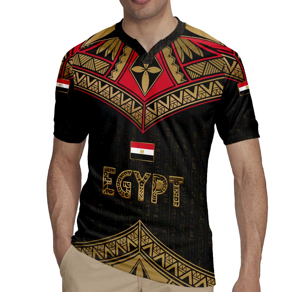 Ankh Eye of Horus Egypt Rugby Jersey with Ancient Black Gold Hieroglyph Spirit