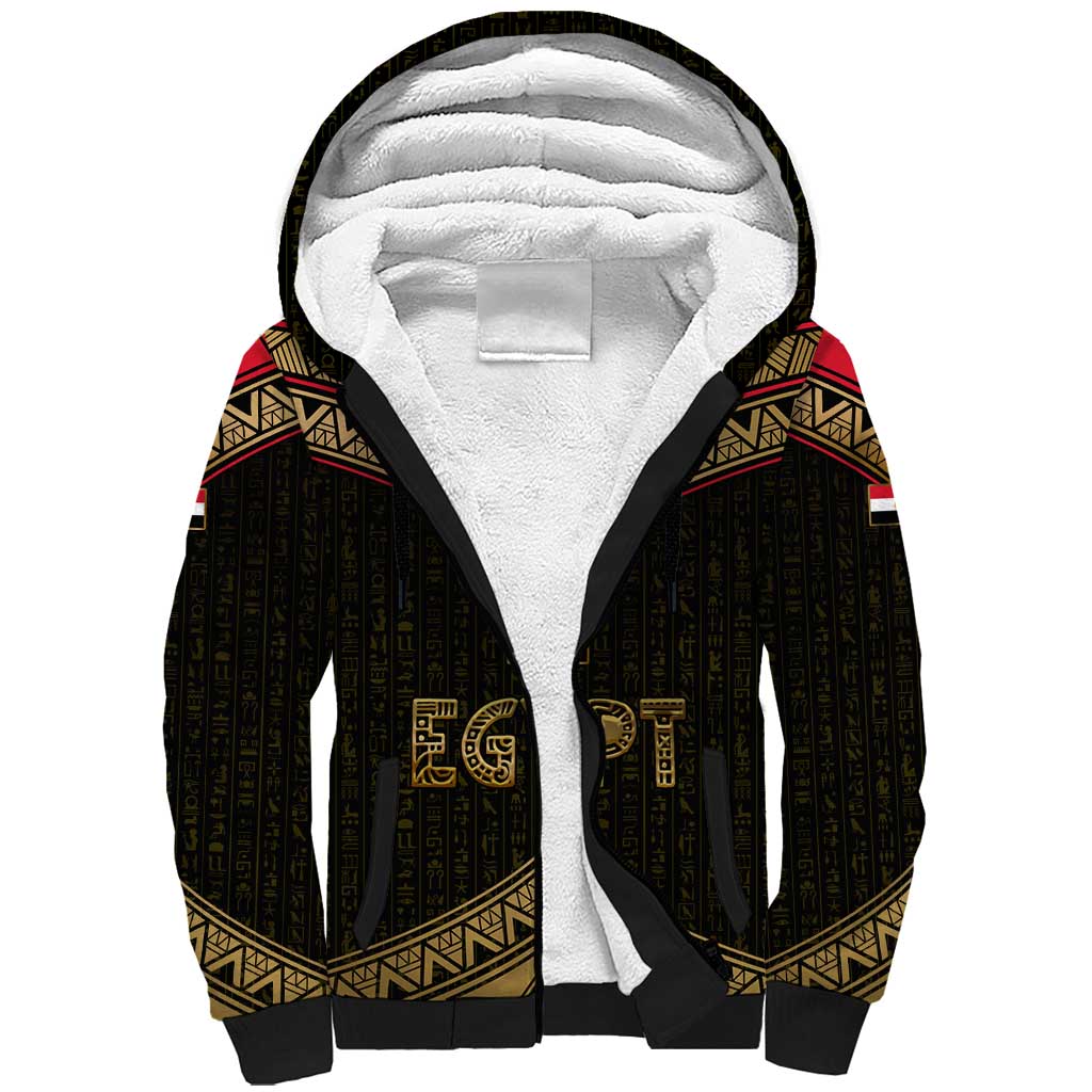 Ankh Eye of Horus Egypt Sherpa Hoodie with Ancient Black Gold Hieroglyph Spirit