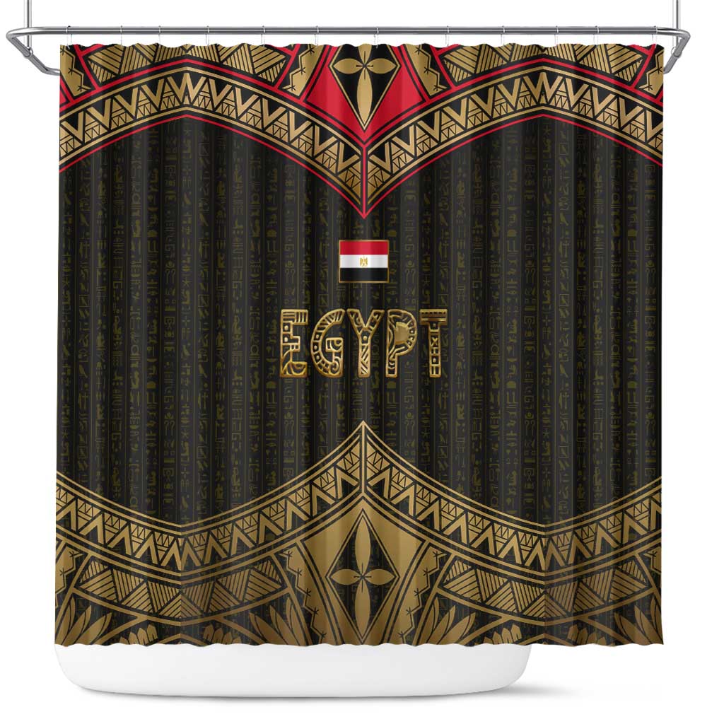 Ankh Eye of Horus Egypt Shower Curtain with Ancient Black Gold Hieroglyph Spirit