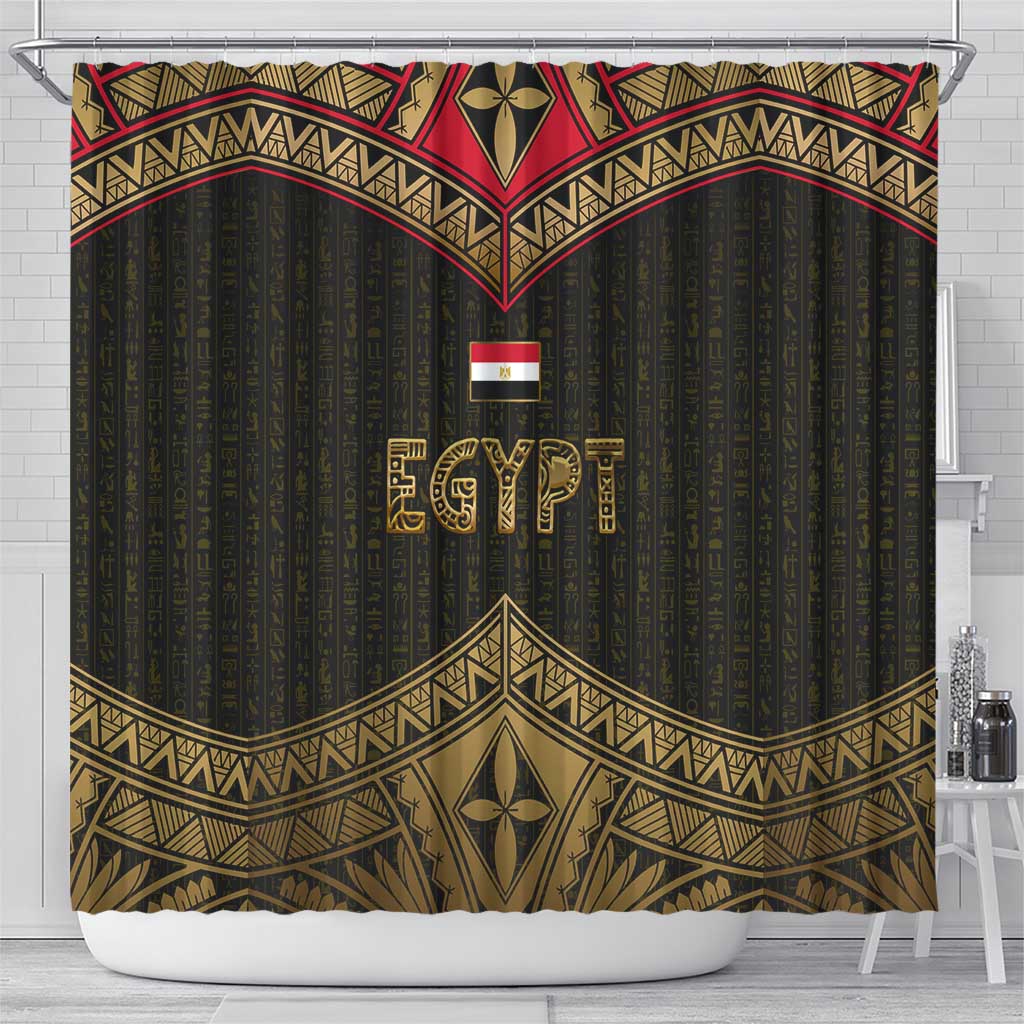 Ankh Eye of Horus Egypt Shower Curtain with Ancient Black Gold Hieroglyph Spirit