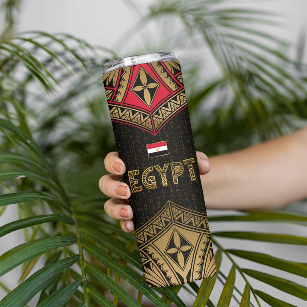 Ankh Eye of Horus Egypt Skinny Tumbler with Ancient Black Gold Hieroglyph Spirit