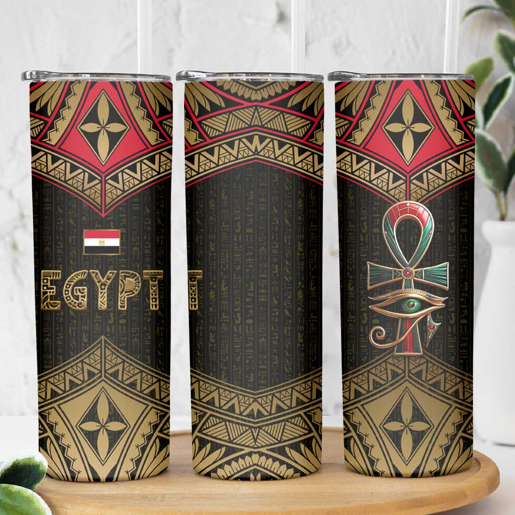 Ankh Eye of Horus Egypt Skinny Tumbler with Ancient Black Gold Hieroglyph Spirit