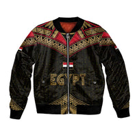 Ankh Eye of Horus Egypt Sleeve Zip Bomber Jacket with Ancient Black Gold Hieroglyph Spirit
