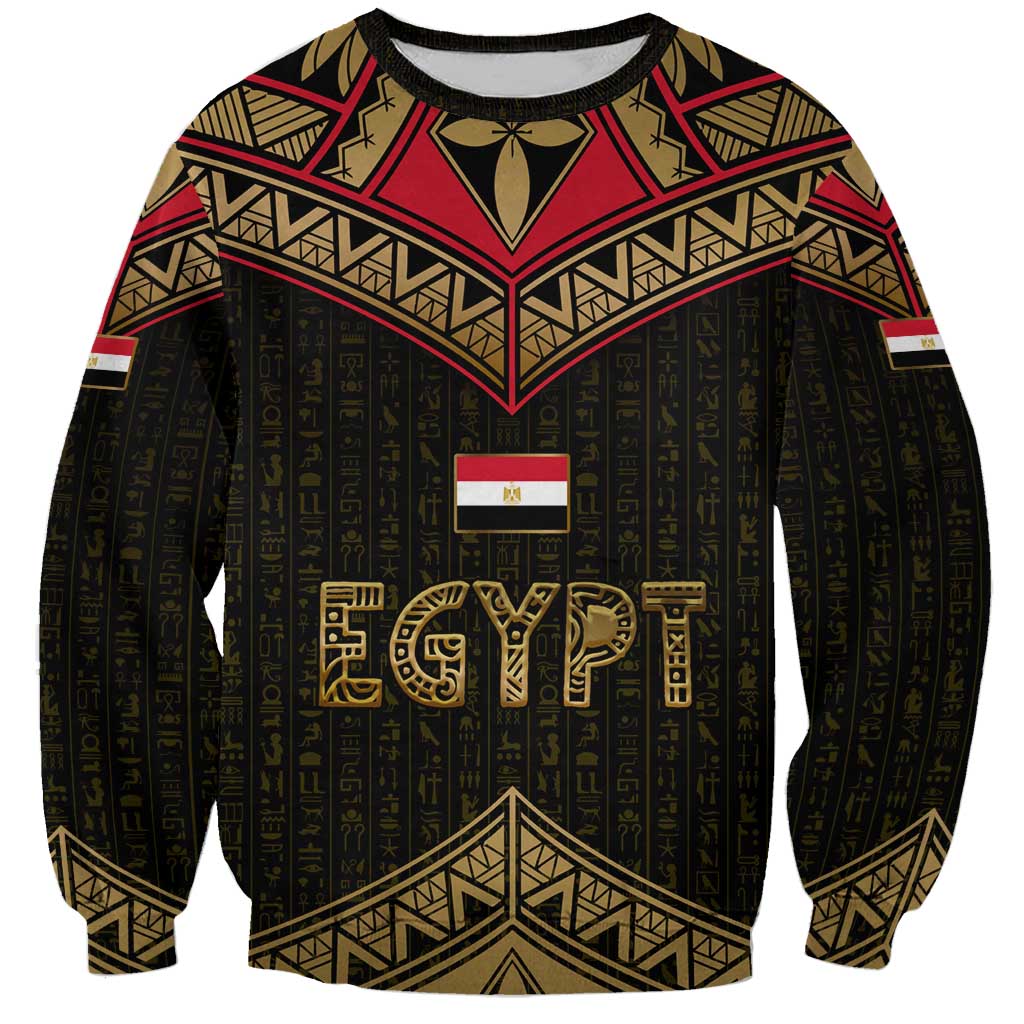 Ankh Eye of Horus Egypt Sweatshirt with Ancient Black Gold Hieroglyph Spirit