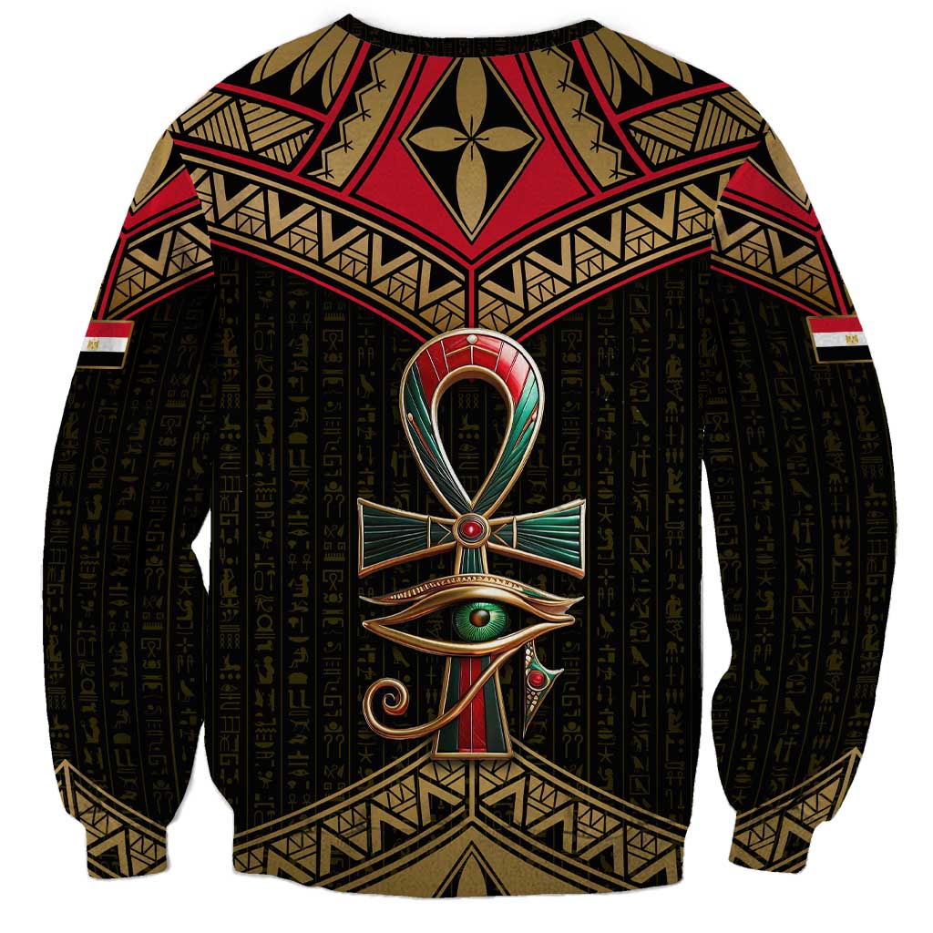 Ankh Eye of Horus Egypt Sweatshirt with Ancient Black Gold Hieroglyph Spirit