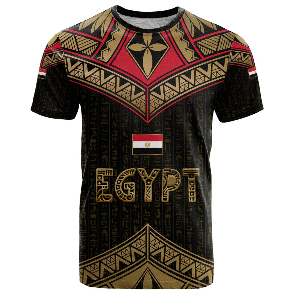Ankh Eye of Horus Egypt T Shirt with Ancient Black Gold Hieroglyph Spirit