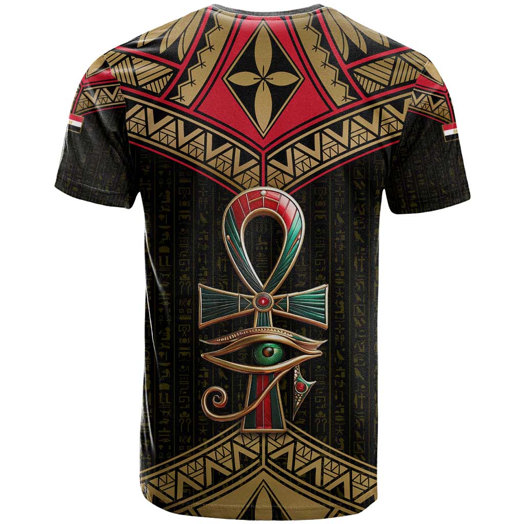 Ankh Eye of Horus Egypt T Shirt with Ancient Black Gold Hieroglyph Spirit