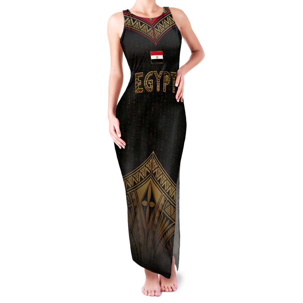 Ankh Eye of Horus Egypt Tank Maxi Dress with Ancient Black Gold Hieroglyph Spirit