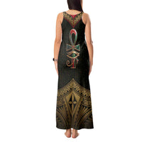 Ankh Eye of Horus Egypt Tank Maxi Dress with Ancient Black Gold Hieroglyph Spirit
