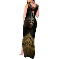 Ankh Eye of Horus Egypt Tank Maxi Dress with Ancient Black Gold Hieroglyph Spirit